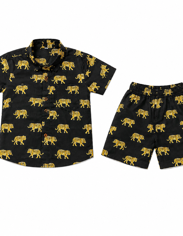 Midnight Tiger Kids 100% Cotton Shirt & Shorts Co-ord Set