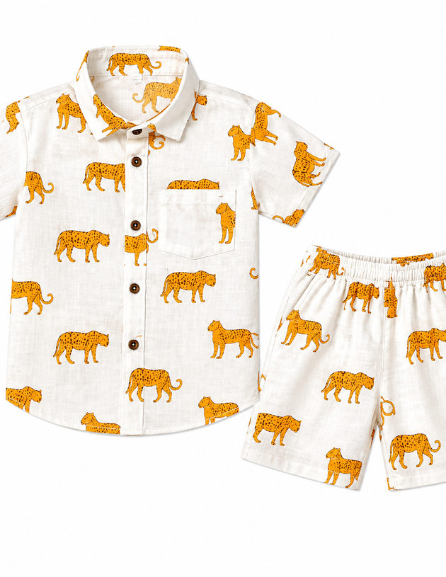Golden Tiger Hand Printed 100% Cotton Kids Co ord sets