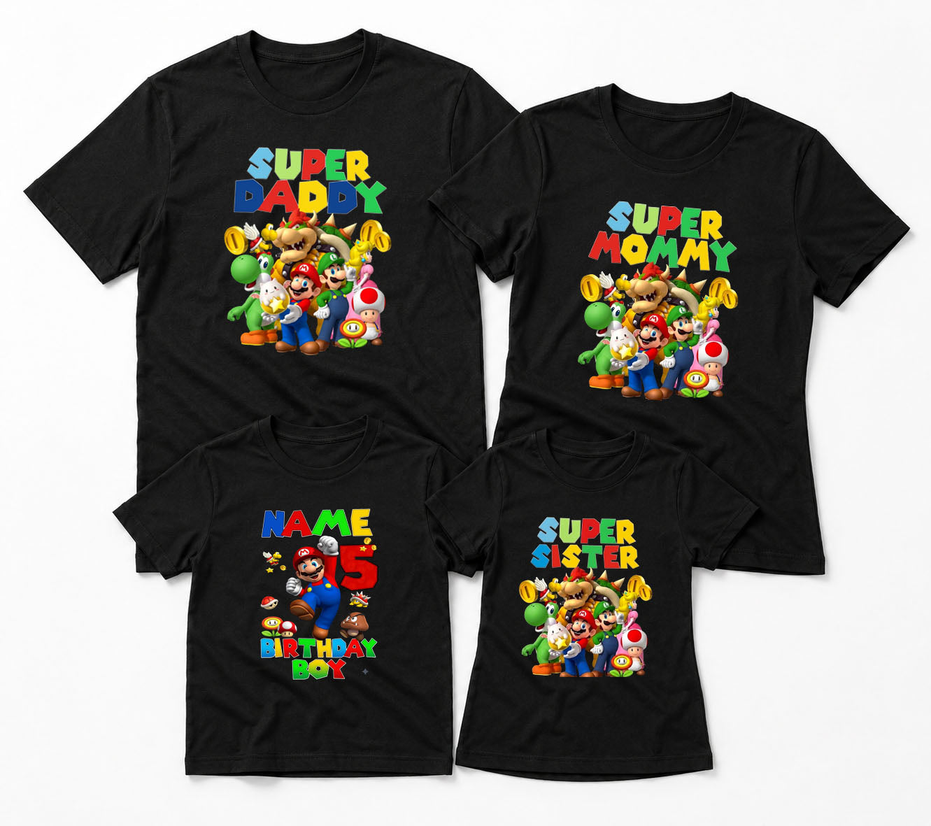Super Mario Personalised Matching Birthday T-shirts