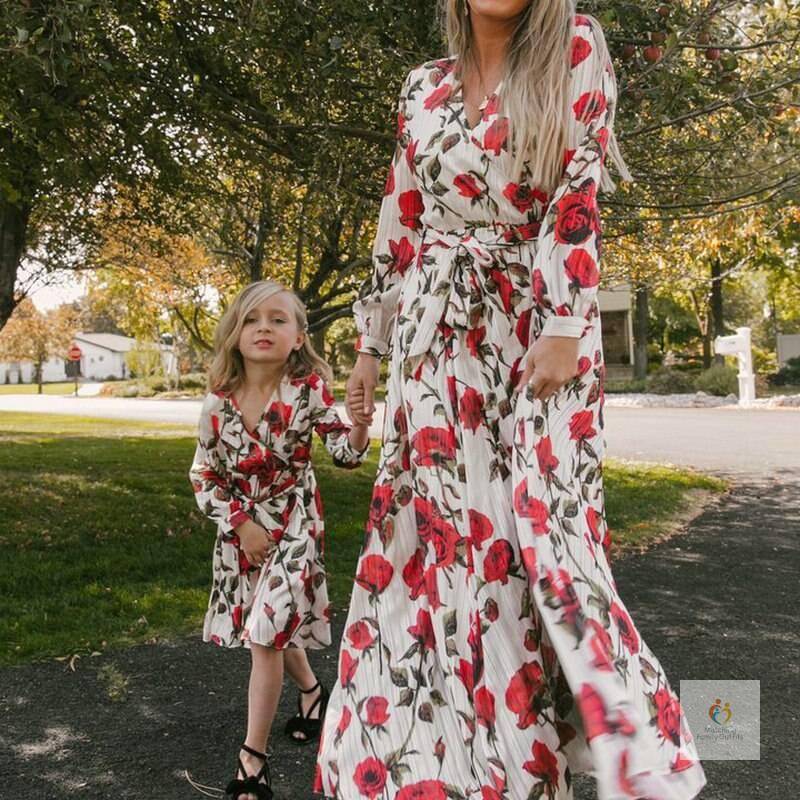 Floral Long sleeves Mother and Daughter Dress