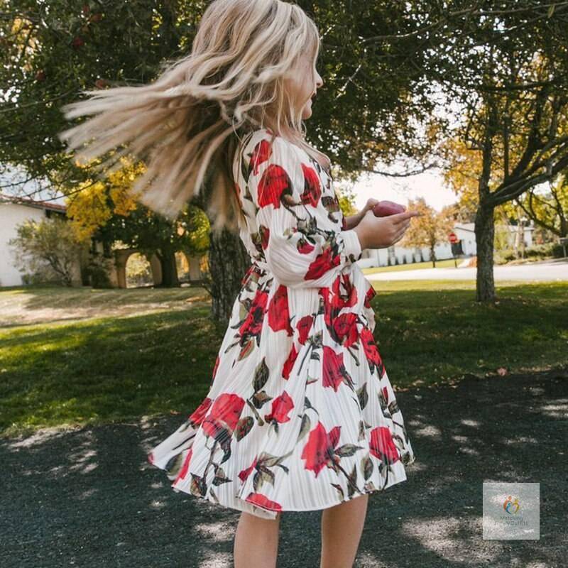 Floral Long sleeves Mother and Daughter Dress