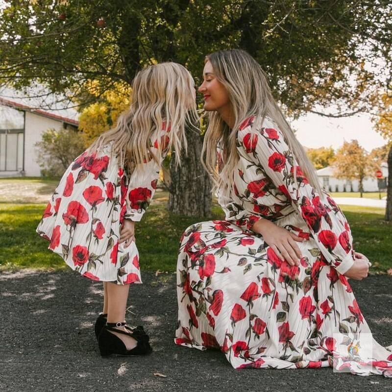 Floral Long sleeves Mother and Daughter Dress