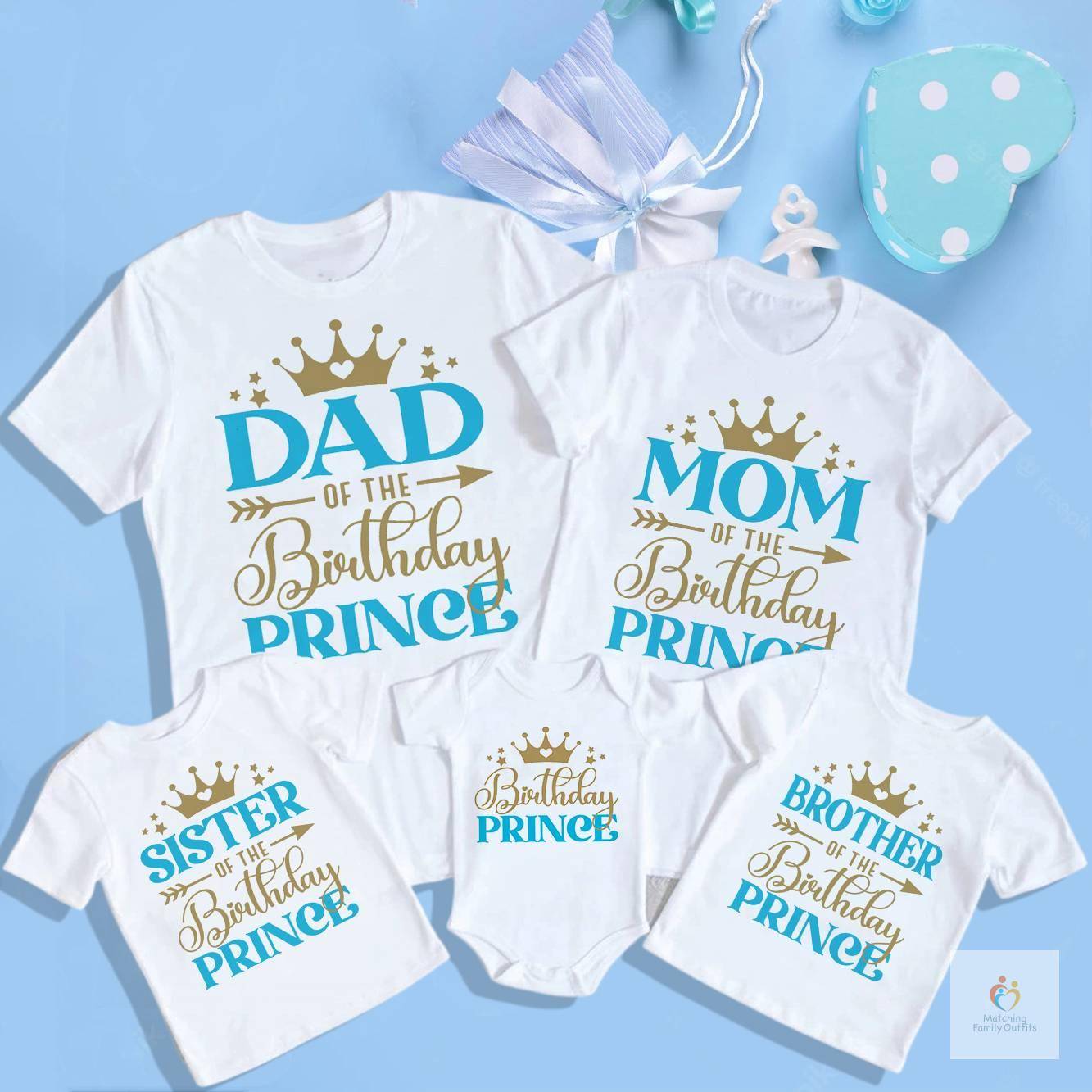 Birthday Prince Family Matching Clothes Mother Father Kids T Shirts Tops Baby Bodysuit Boys Birthday Party Look Outfits 