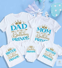 Birthday Prince Family Matching Clothes Mother Father Kids T Shirts Tops Baby Bodysuit Boys Birthday Party Look Outfits 