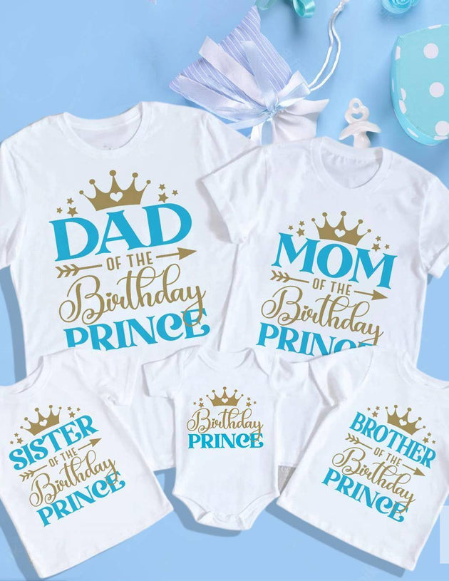 Birthday Prince Family Matching Clothes Mother Father Kids T Shirts Tops Baby Bodysuit Boys Birthday Party Look Outfits 