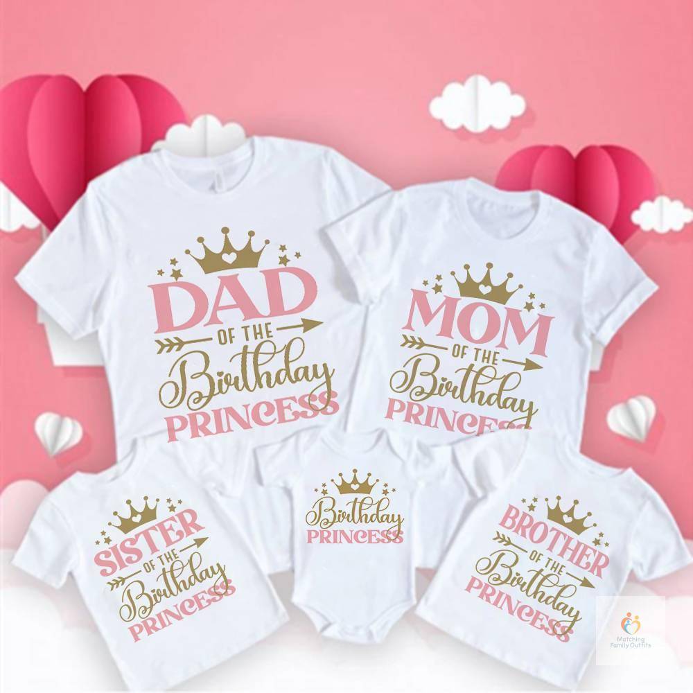 Birthday Princess Family Matching Clothes Mother Father Kid T Shirt Tops Baby Bodysuit Girl Birthday Party Look Outfits 