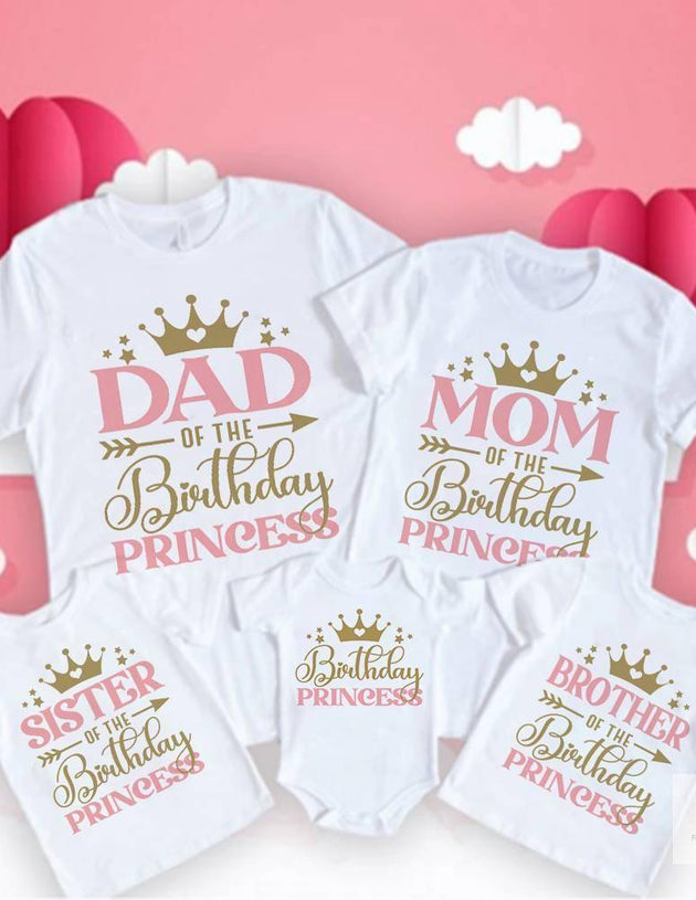 Birthday Princess Family Matching Clothes Mother Father Kid T Shirt Tops Baby Bodysuit Girl Birthday Party Look Outfits 