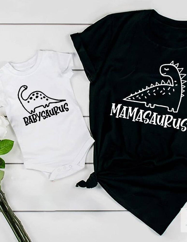 Mamasaurus Short Sleeve T shirts Babysaurus Shirt Family Matching T shirt Mother and Baby Matching Shirts Gift Tees Dino