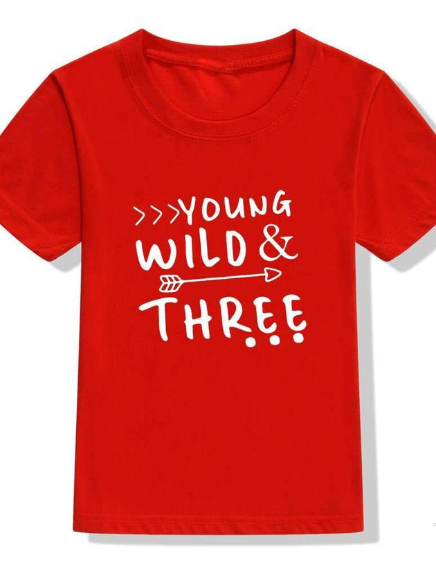 Young Wild and Three Toddler Tshirt 3rd Birthday Shirt Girl Boy Casual Shirt Tops Fashion Style Streetwear Children Gift 2