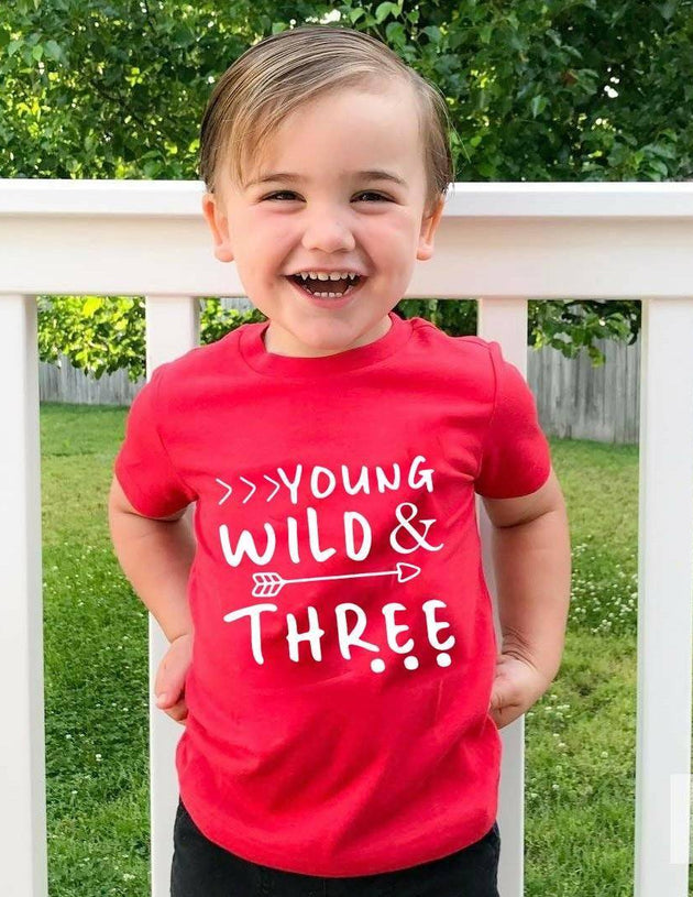 Young Wild and Three Toddler Tshirt 3rd Birthday Shirt Girl Boy Casual Shirt Tops Fashion Style Streetwear Children Gift