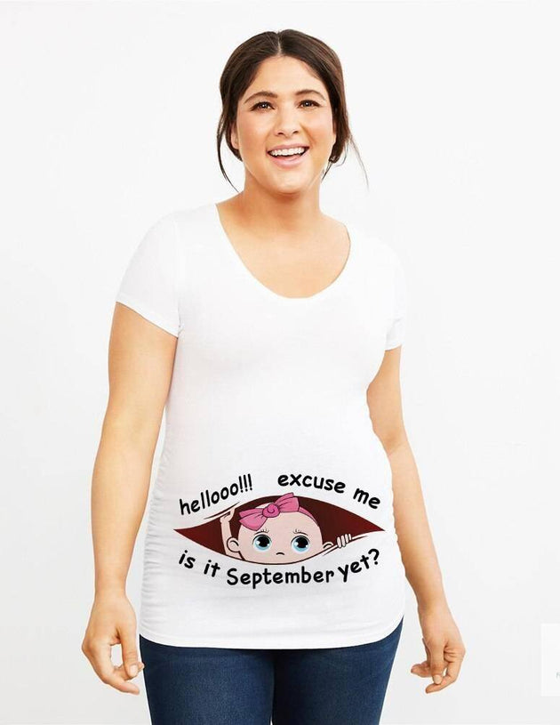 Excuse Me Is It January Yet 12 Monthes Summer Maternity Pregnancy T Shirt Women Tee Letter Print Pregnant Clothes Funny 1 2