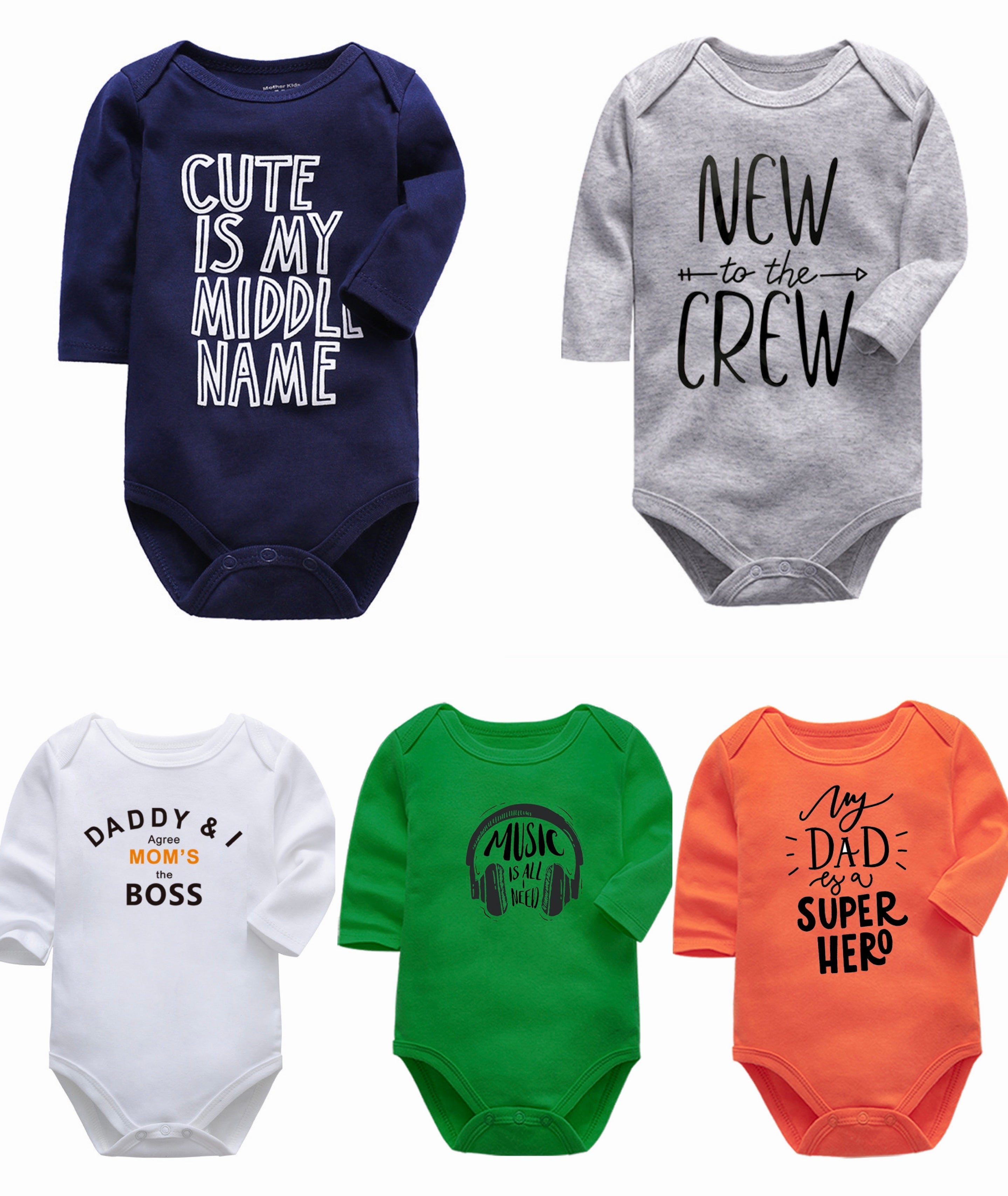 5 Pieces Unisex Baby Bodysuits