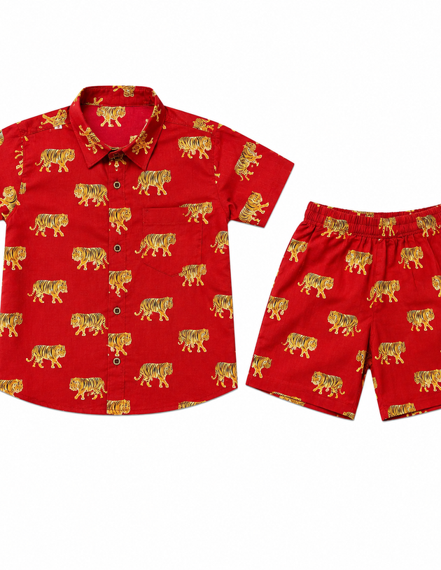 Crimson Tiger Hand Printed Cotton Kids Co ord sets