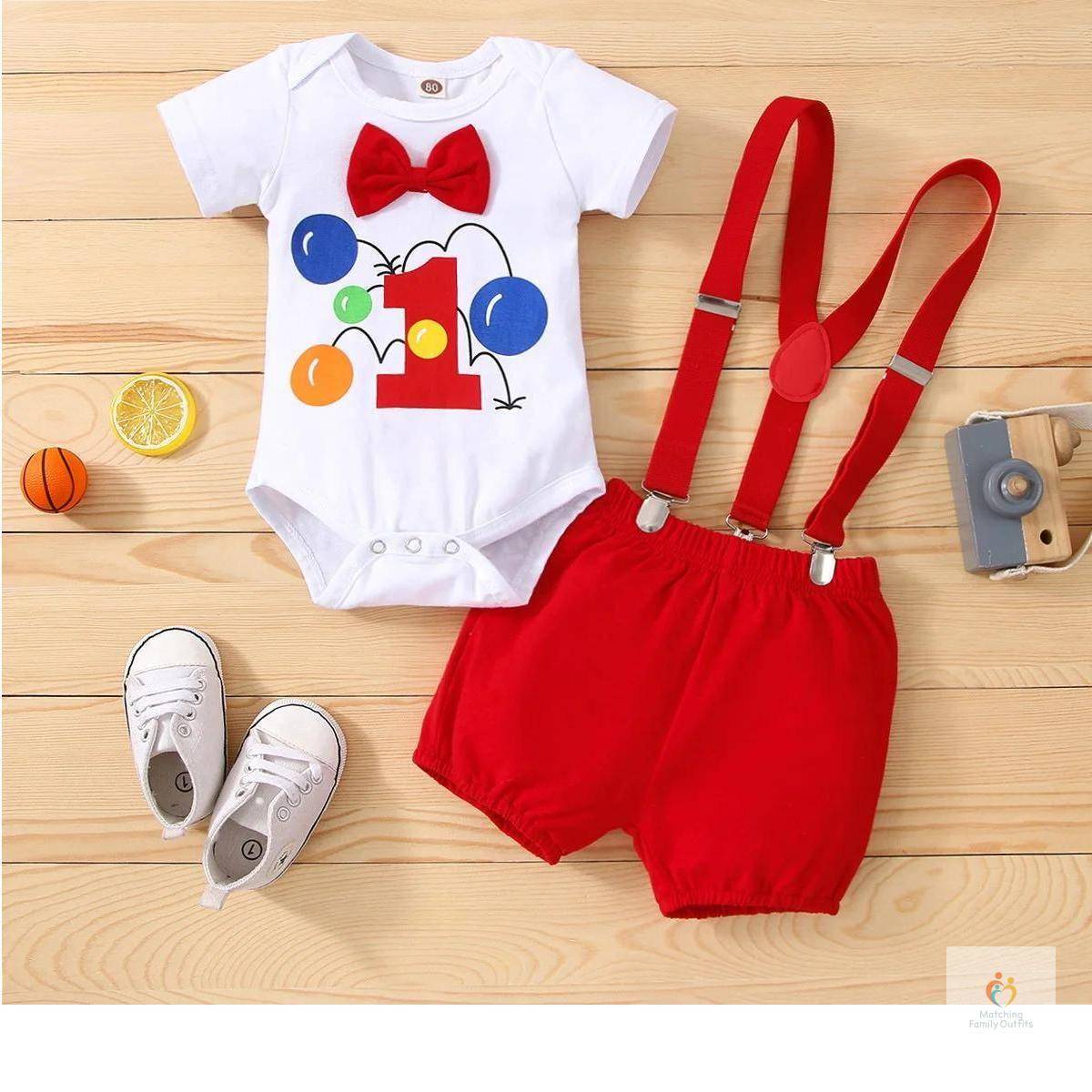 Baby Boy's First Birthday Outfit with Shorts & Suspender