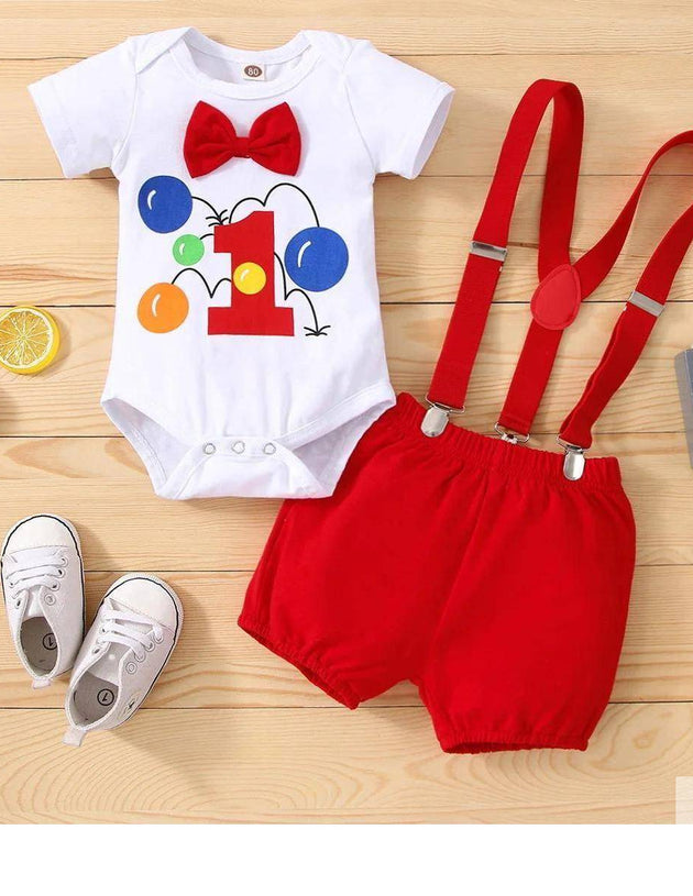Baby Boy's First Birthday Outfit with Shorts & Suspender