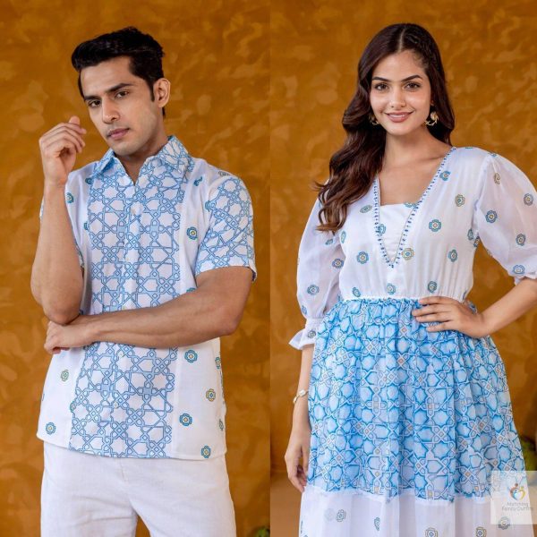 Breezy Blue & White Matching Outfits for Him & Her"