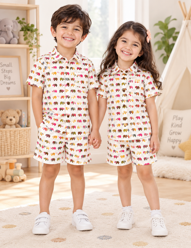 Colourful Elephant 100% Cotton Kids Co-ord Set