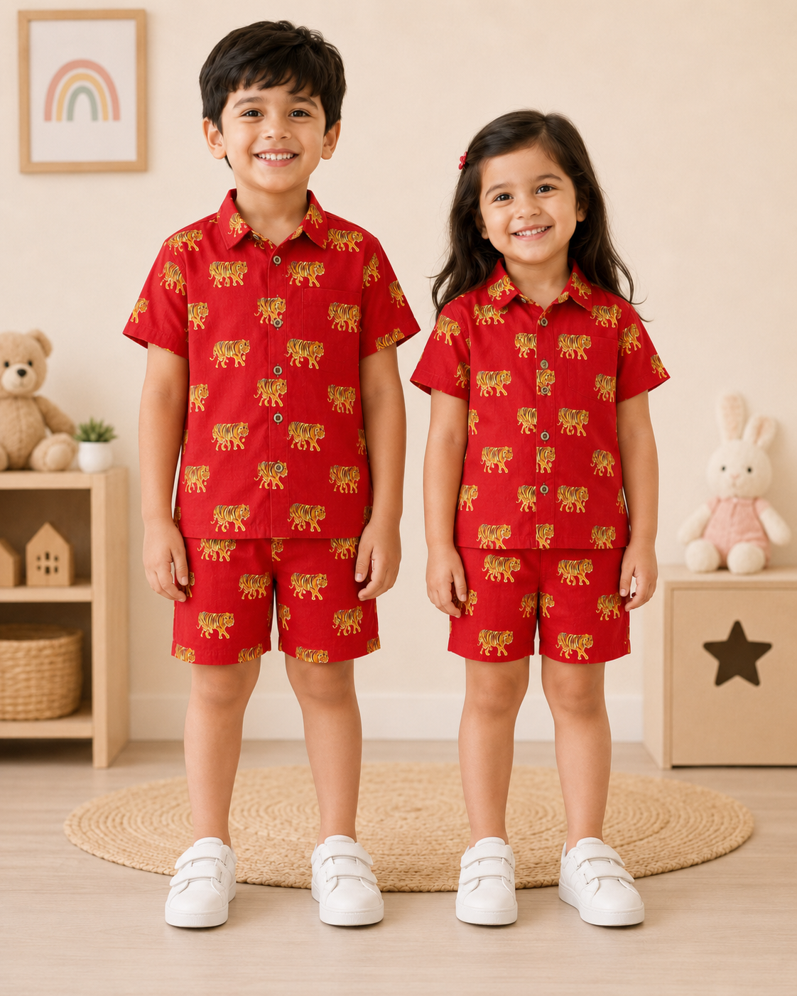 Crimson Tiger Hand Printed Cotton Kids Co ord sets