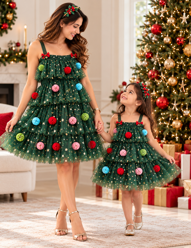 Mother Daughter Matching Christmas Dresses – Emerald Green