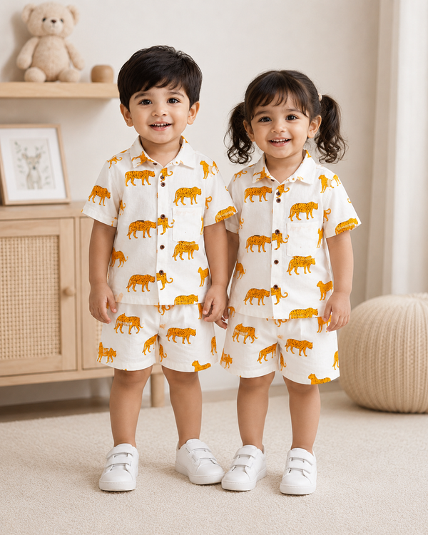 Golden Tiger Hand Printed 100% Cotton Kids Co ord sets