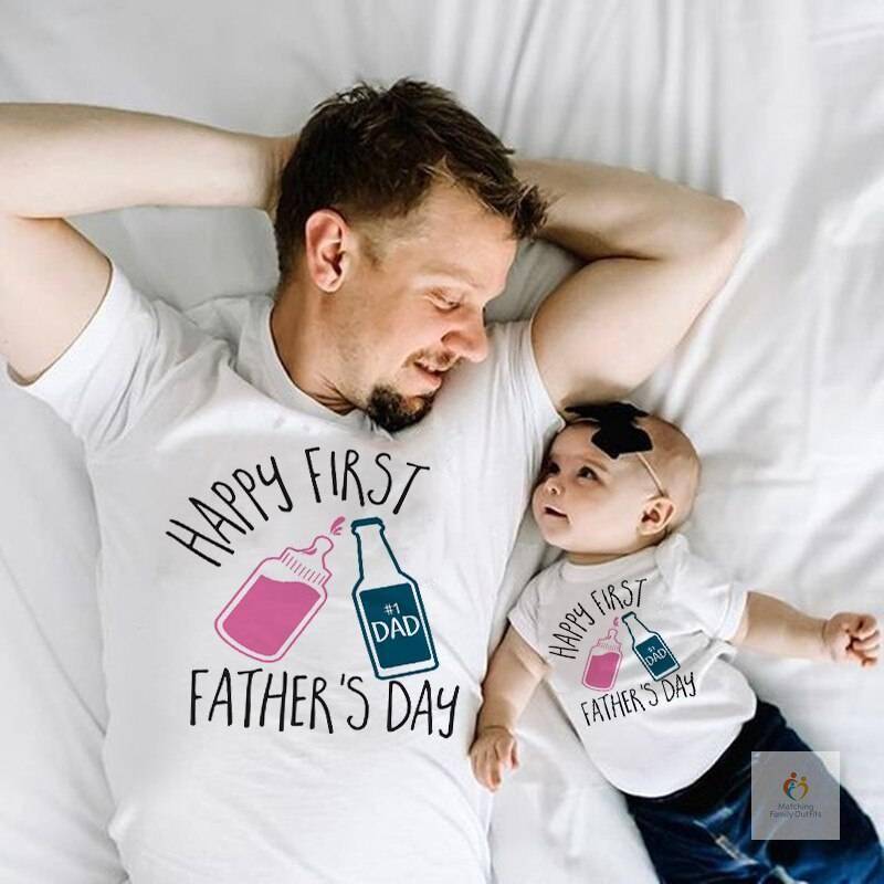 Happy First Father's Day Matching Father and Baby T-shirts