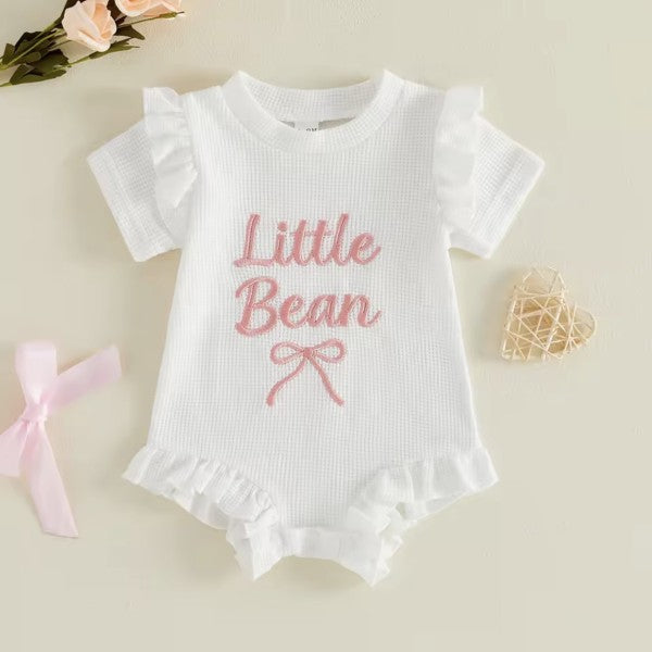Little Bean Frill Romper – Waffle Knit Baby Girl Bodysuit