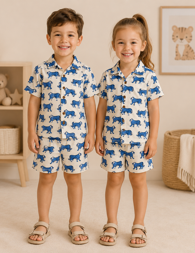 Indigo Tiger 100% Cotton Kids Co-ord Set