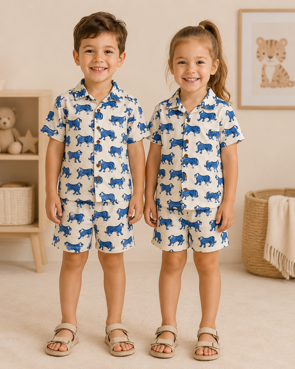 Indigo Tiger 100% Cotton Kids Co-ord Set
