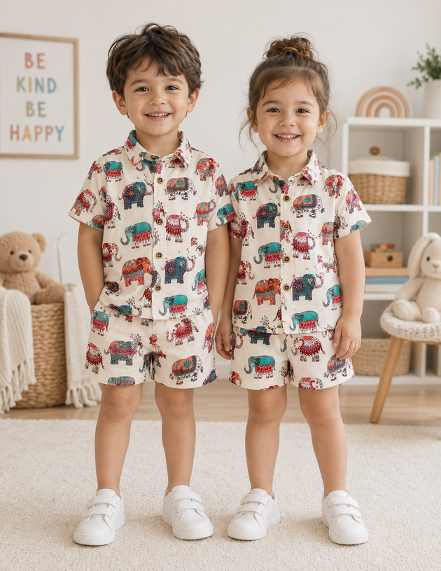 Jaipur Festival Elephant 100% Cotton Kids Co-ord Set
