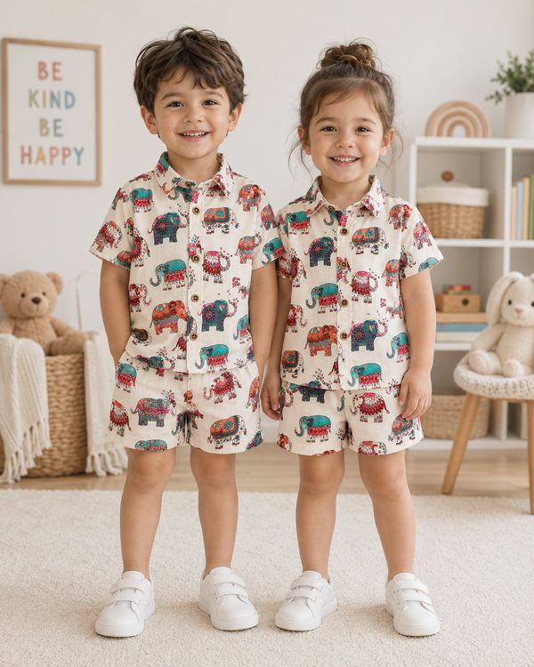 Jaipur Festival Elephant 100% Cotton Kids Co-ord Set