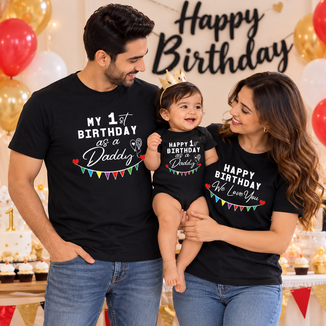 Dad's First Birthday Matching Family T-Shirts & Baby Romper | UAE