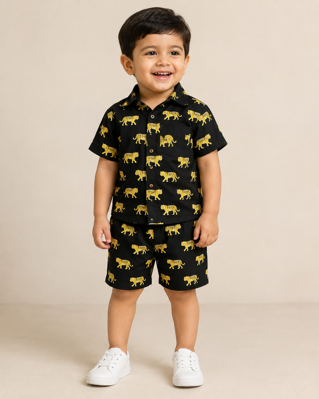 Midnight Tiger Kids 100% Cotton Shirt & Shorts Co-ord Set