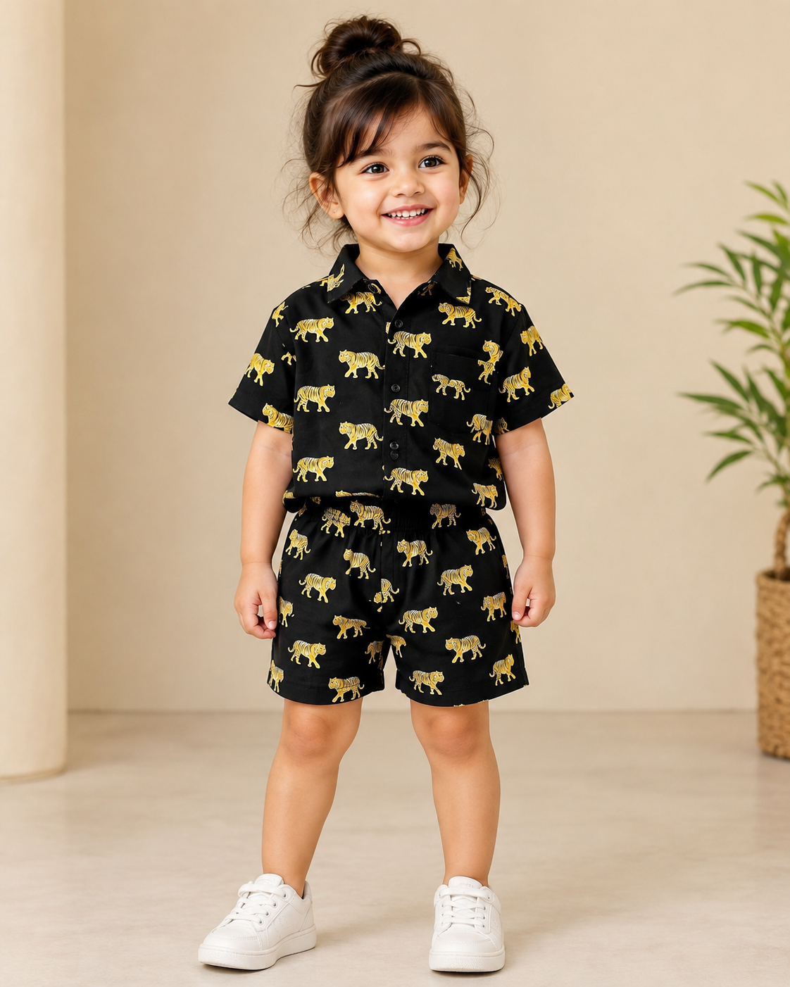 Midnight Tiger Kids 100% Cotton Shirt & Shorts Co-ord Set