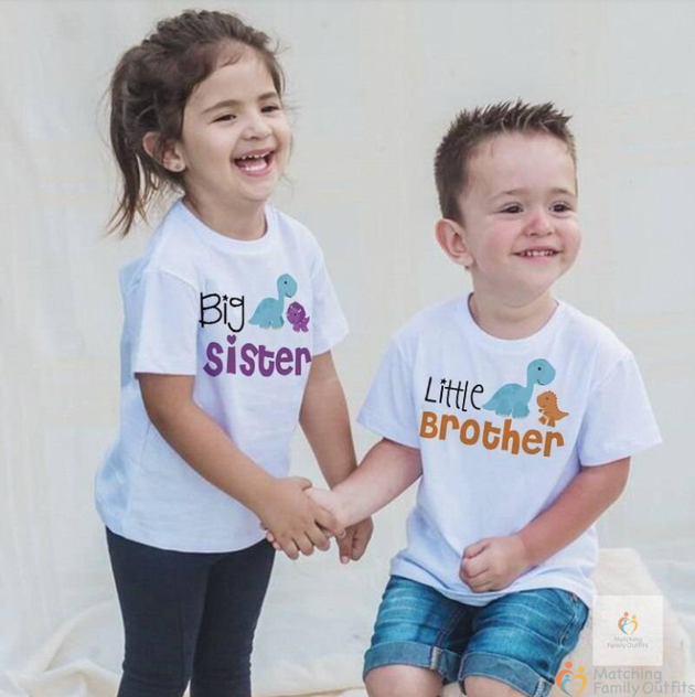 Big Sister Little Brother Kids Dinosaur T-shirt