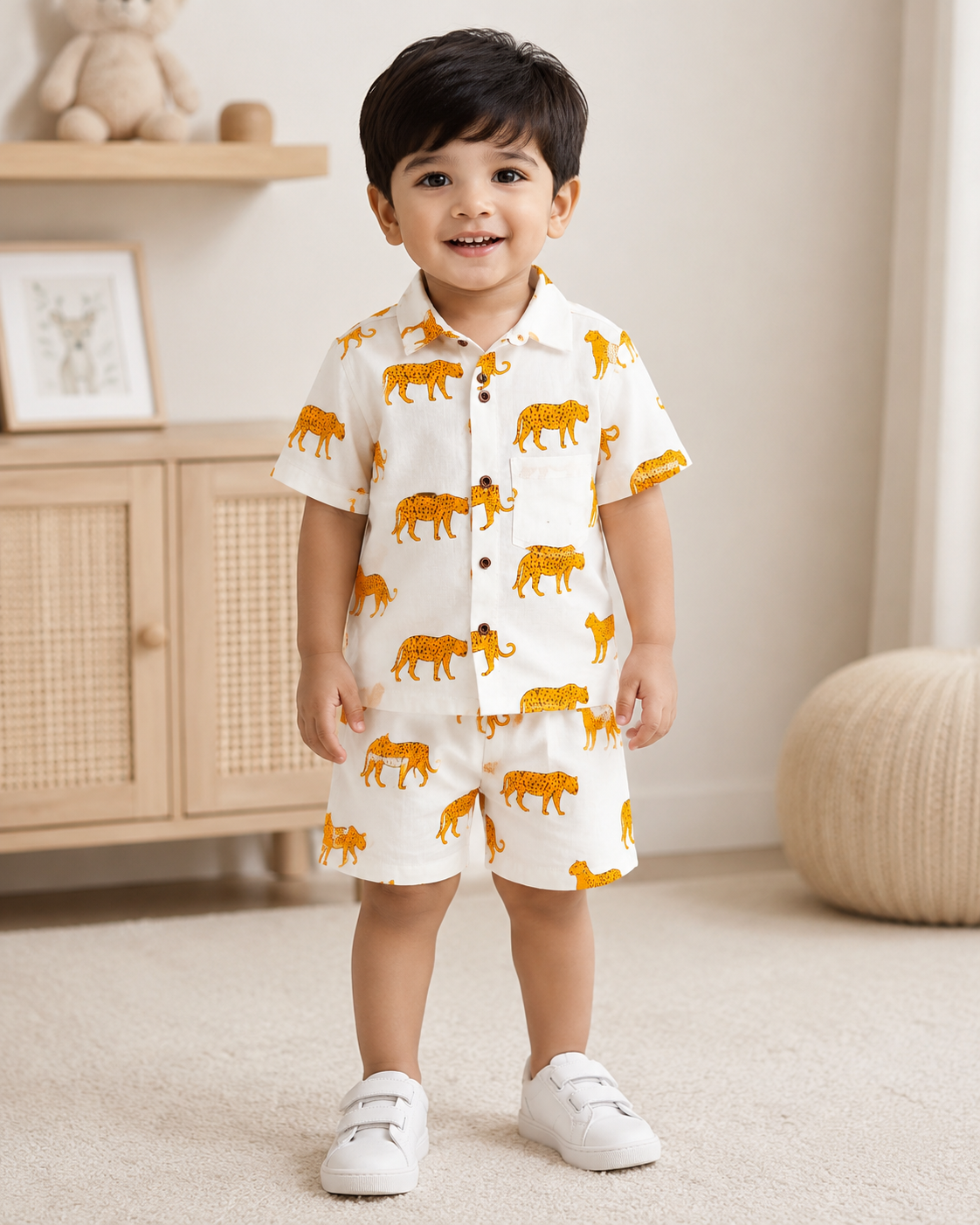 Golden Tiger Hand Printed 100% Cotton Kids Co ord sets