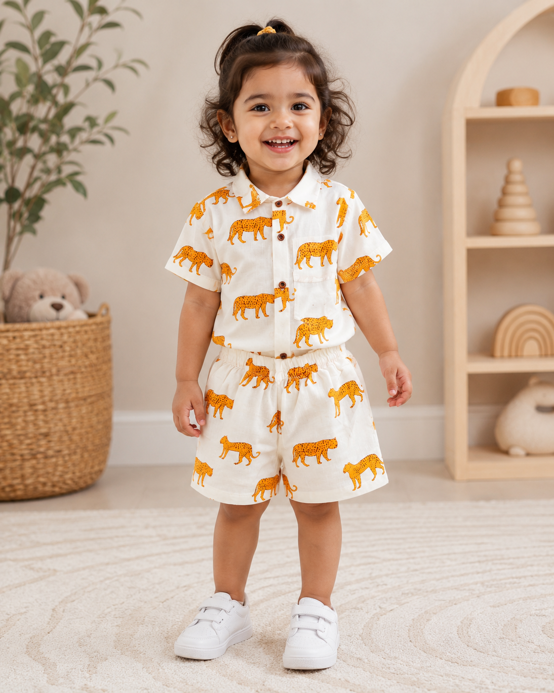 Golden Tiger Hand Printed 100% Cotton Kids Co ord sets