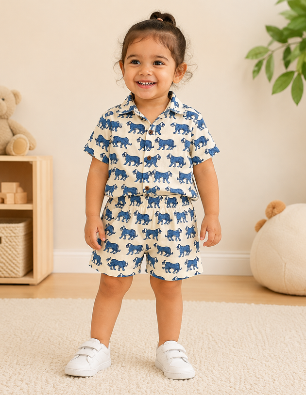 Indigo Tiger 100% Cotton Kids Co-ord Set