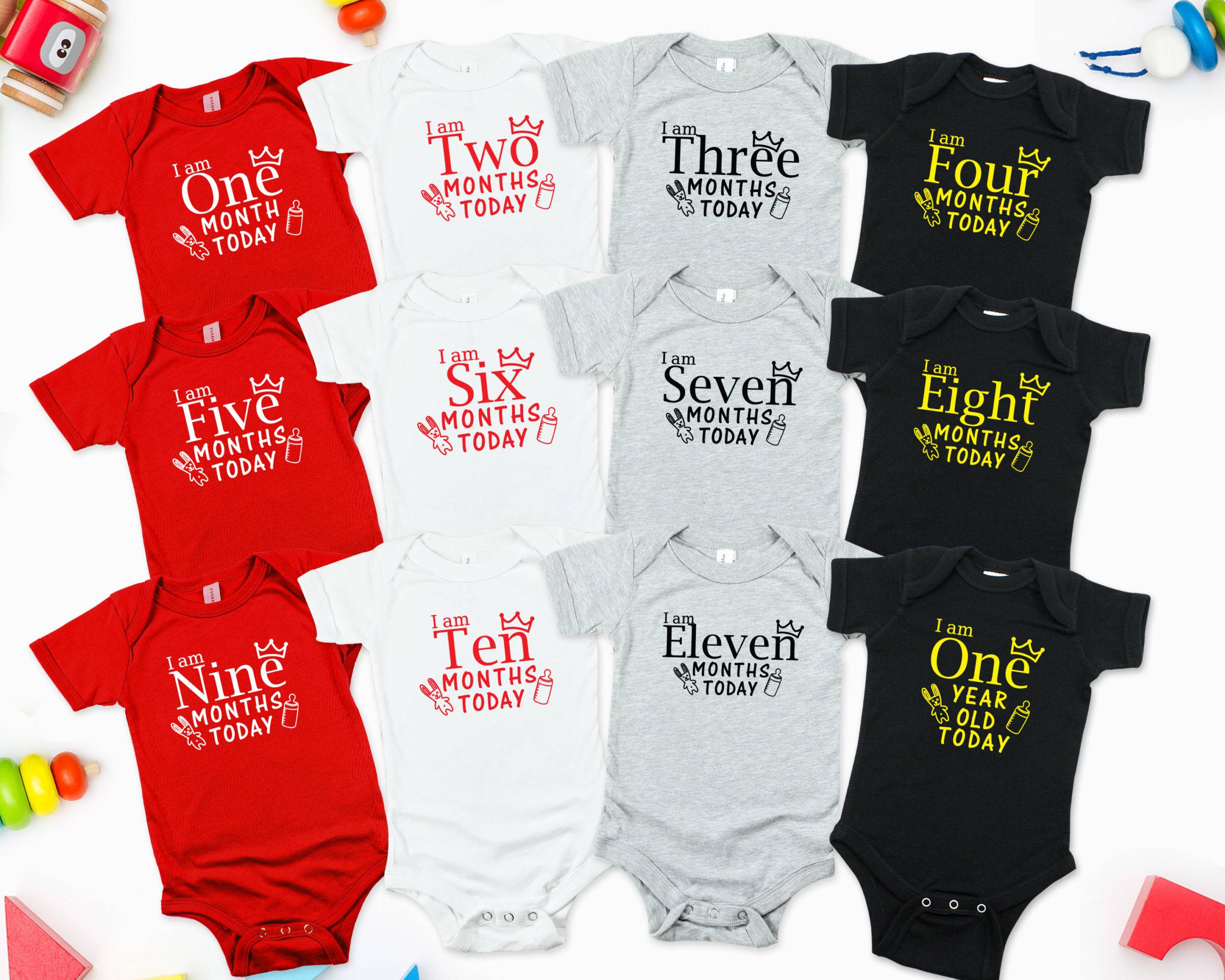 New Born Monthly Milestone Rompers – 12 Pieces