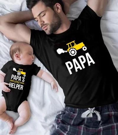 1pc Family Matching Clothes Papa and Papa s Little Helper Father and Son Summer Tops Dad