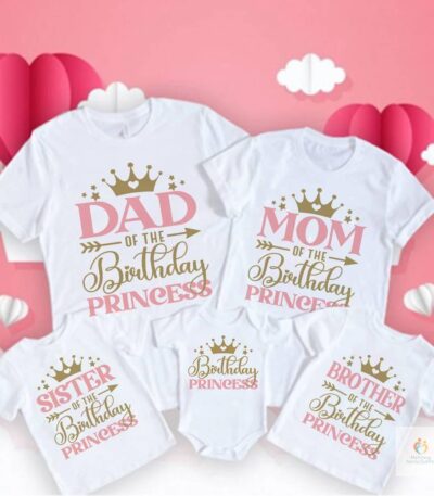 Birthday Princess Family Matching Clothes Mother Father Kid T Shirt Tops Baby Bodysuit Girl Birthday Party Look Outfits