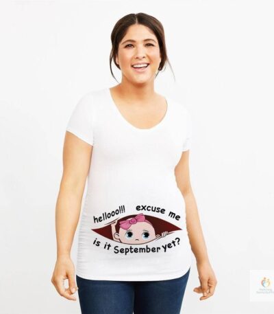 Excuse Me Is It January Yet 12 Monthes Summer Maternity Pregnancy T Shirt Women Tee Letter Print Pregnant Clothes Funny 1 2