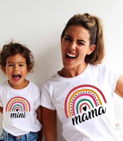 Funny Rainbow T shirts Matching Mother Daughter Clothes Summer Family Matching Outfits Short Sleeve Family Look Girls Co