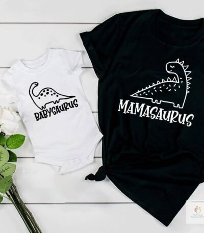 Mamasaurus Short Sleeve T shirts Babysaurus Shirt Family Matching T shirt Mother and Baby Matching Shirts Gift Tees Dino