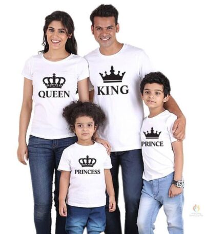 family matching clothes fashion Dad Mom Kids t shirt Princess Prince Queen King 01 print matching family outfits mother