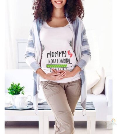 1pcs Mommy Daddy Loading Please Wait T Shirt Funny Couple Pregnant Announcement Shirts Plus Size Maternity Tshirt Family 2