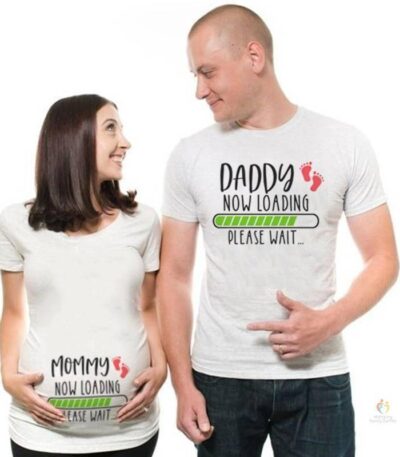 1pcs Mommy Daddy Loading Please Wait T Shirt Funny Couple Pregnant Announcement Shirts Plus Size Maternity Tshirt Family