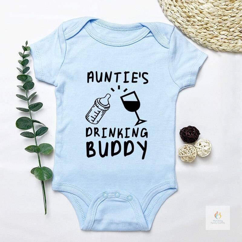 Auntie039s Drinking Buddy Baby Shirt Aunt Shower Gift Pregnancy Announcement Infant Newborn Clothes Outfits 0 24M Cleara 1