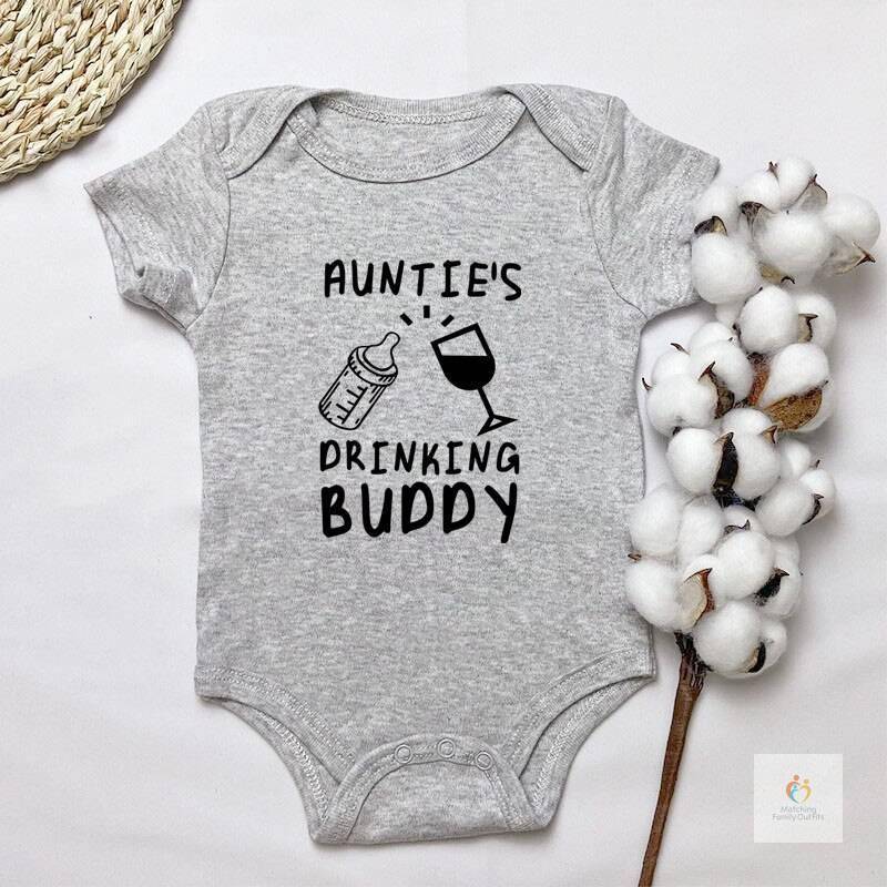 Auntie039s Drinking Buddy Baby Shirt Aunt Shower Gift Pregnancy Announcement Infant Newborn Clothes Outfits 0 24M Cleara 2