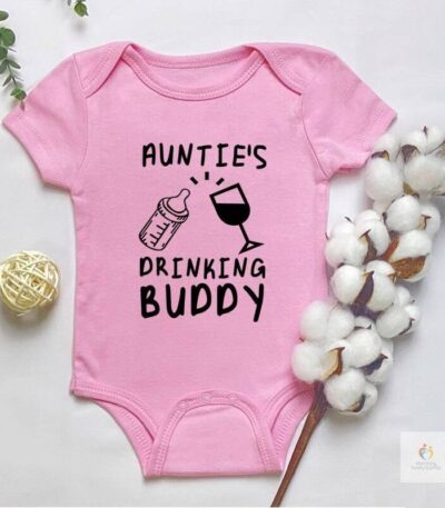 Auntie039s Drinking Buddy Baby Shirt Aunt Shower Gift Pregnancy Announcement Infant Newborn Clothes Outfits 0 24M Cleara 3