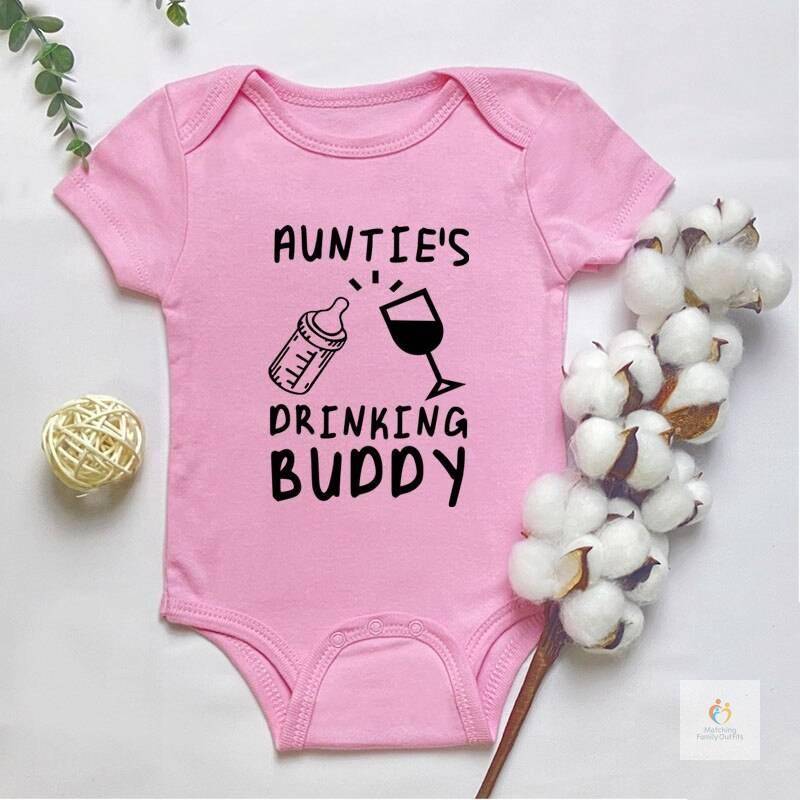 Auntie039s Drinking Buddy Baby Shirt Aunt Shower Gift Pregnancy Announcement Infant Newborn Clothes Outfits 0 24M Cleara 3